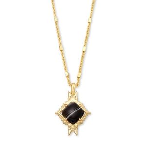 Kendra Scott Cass Gold Long Pendant in Black Banded Agate